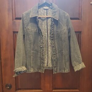 Chic Denim Jacket with Ruffle Trim
